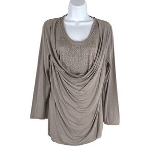 Soft Surroundings Top Medium‎ Petite Beaded Taupe Rayon Blend NWT TP-2380